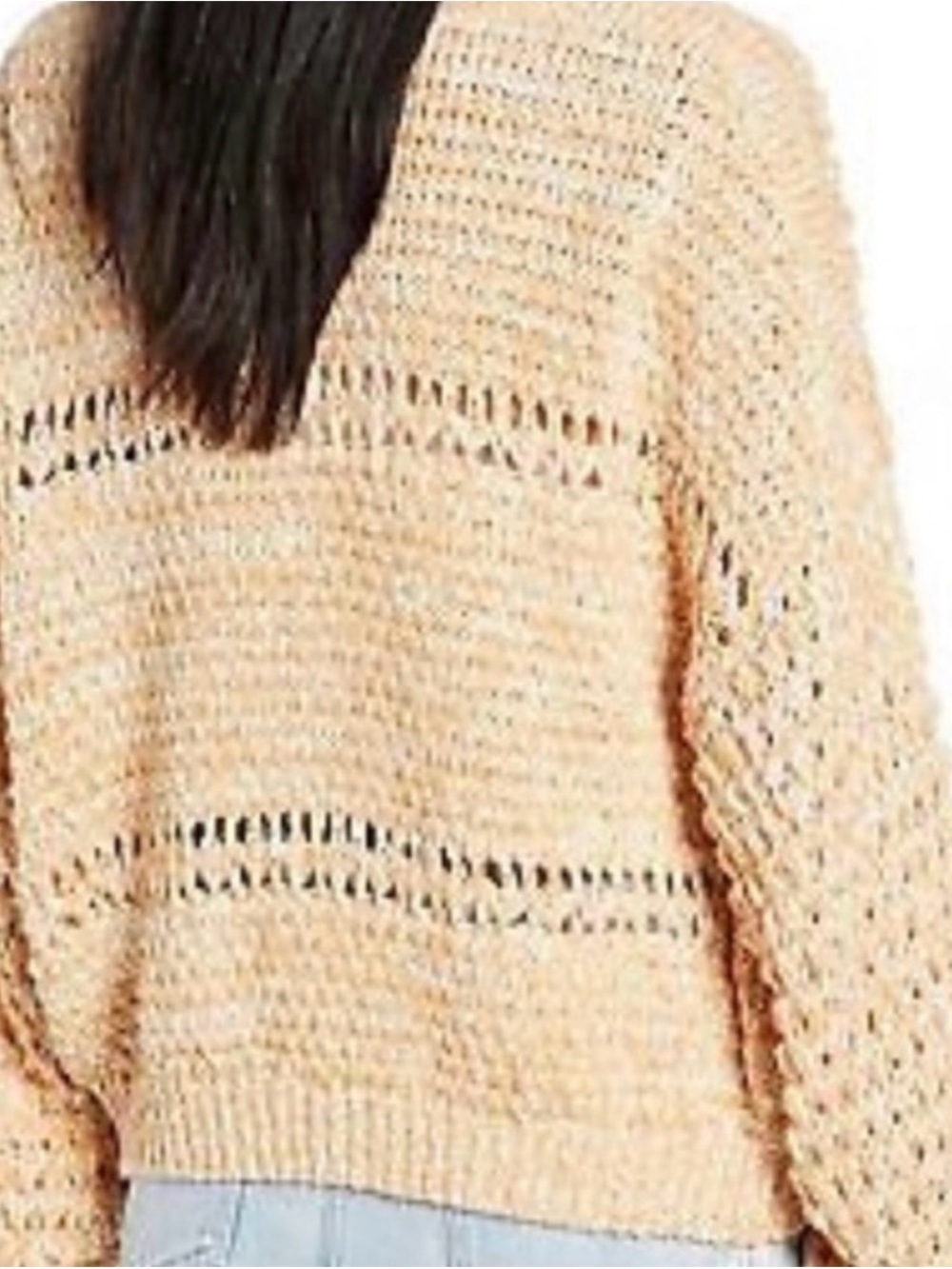 Free People Coconut V-Neck Open Knit Sweater Sandy Combo Tan Cream Small Boho - Picture 2 of 9